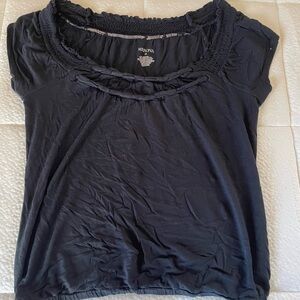 Merona Black Short Sleeve Scoop-Neck Top with Braided Trim